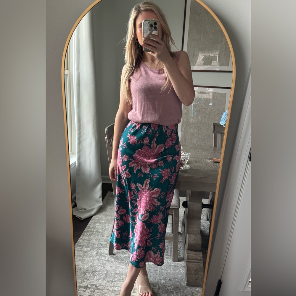 Floral Teal and Pink Midi Skirt - Picture 14 of 14